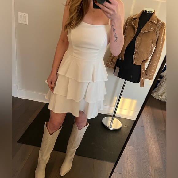 Row A - White Tiered Mini Dress - Picture 1 of 4